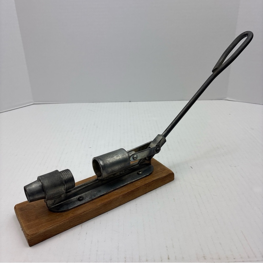 Reed's Rocket Nut Shell Cracker Manual Handle Made in USA Metal Wood Base